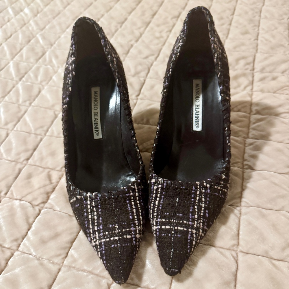 Manolo Blahnik Black and White Tweed Heels